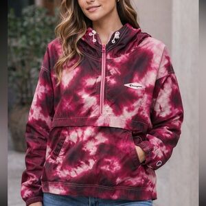 Champion Women's Burgundy and Pink Tie-Dye Jacket